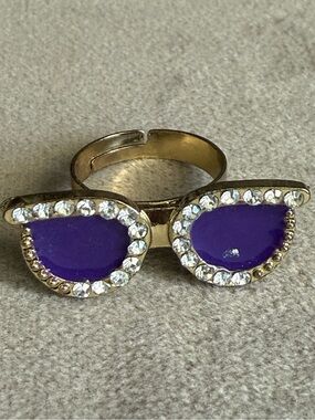 Gold Ring with Purple Gem and Crystal Accents